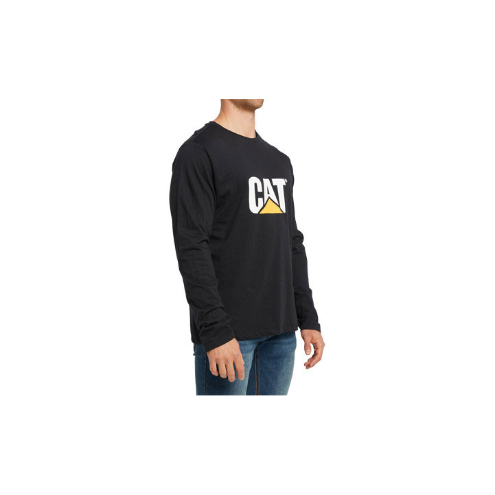 Caterpillar Original Fit Long Sleeve Logo Men's Tee Shirts Pitch Black-Trademark  USA |  582469-IMV