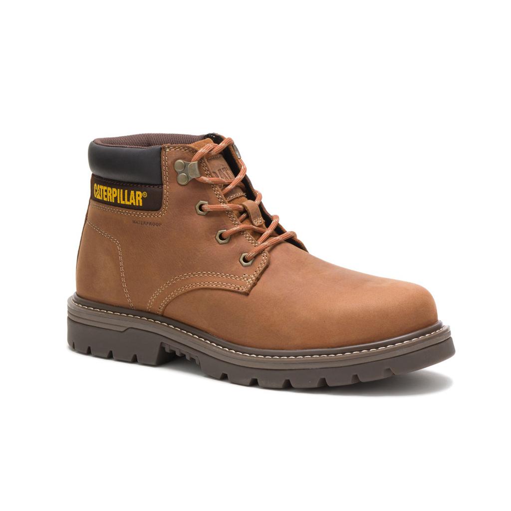 Caterpillar Outbase Waterproof Steel Toe Men's Work Boots Brown  USA |  165478-BRN