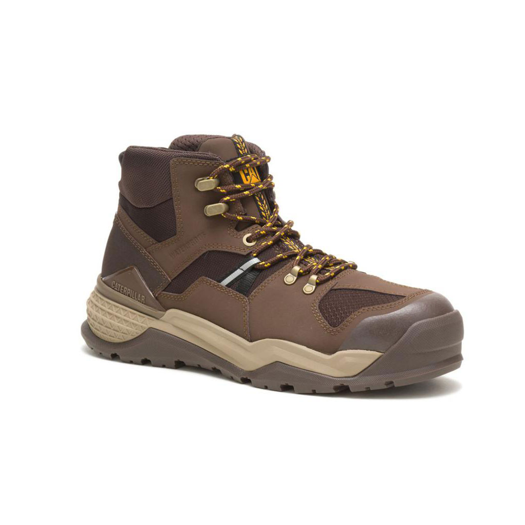 Caterpillar Provoke Mid Waterproof Alloy Toe Men's Work Boots Chocolate Brown  USA |  273850-IOG