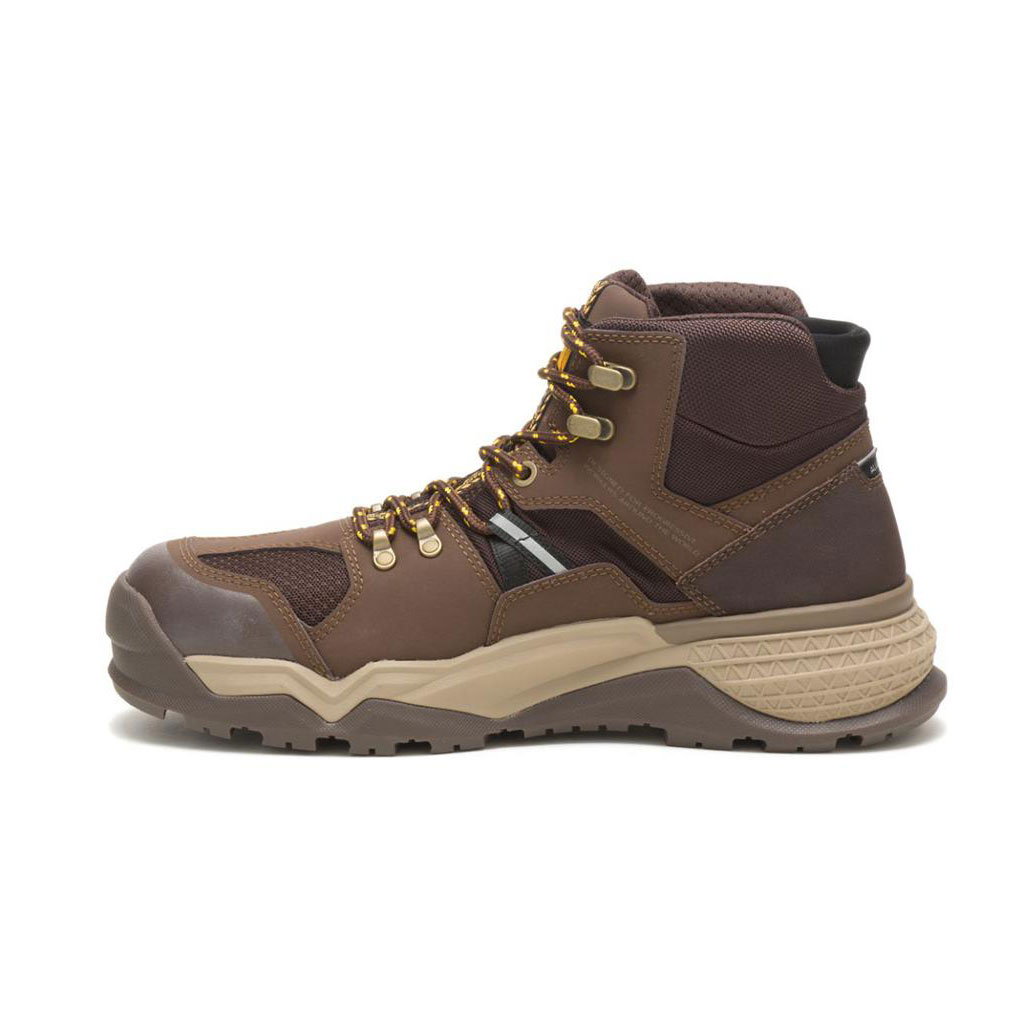 Caterpillar Provoke Mid Waterproof Alloy Toe Men's Work Boots Chocolate Brown  USA |  273850-IOG