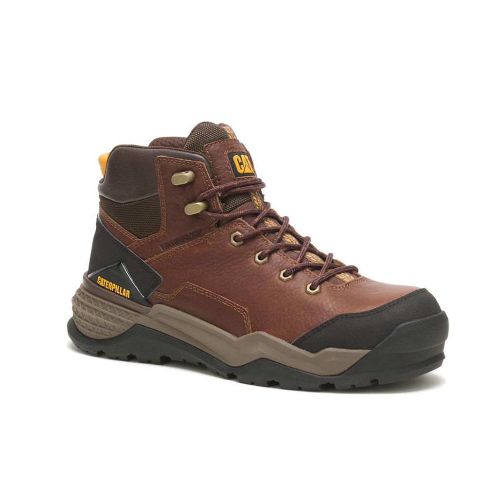 Caterpillar Provoke Mid Waterproof Alloy Toe Men's Work Boots Brown  USA |  607934-RYU