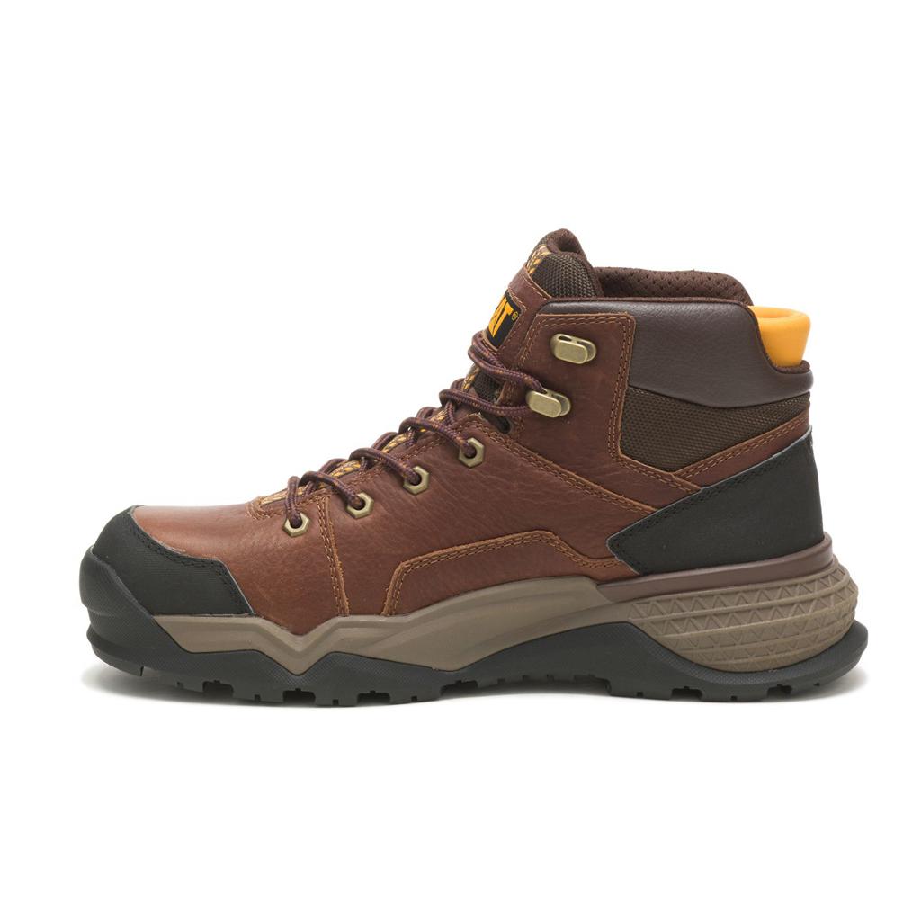 Caterpillar Provoke Mid Waterproof Alloy Toe Men's Work Boots Brown  USA |  607934-RYU