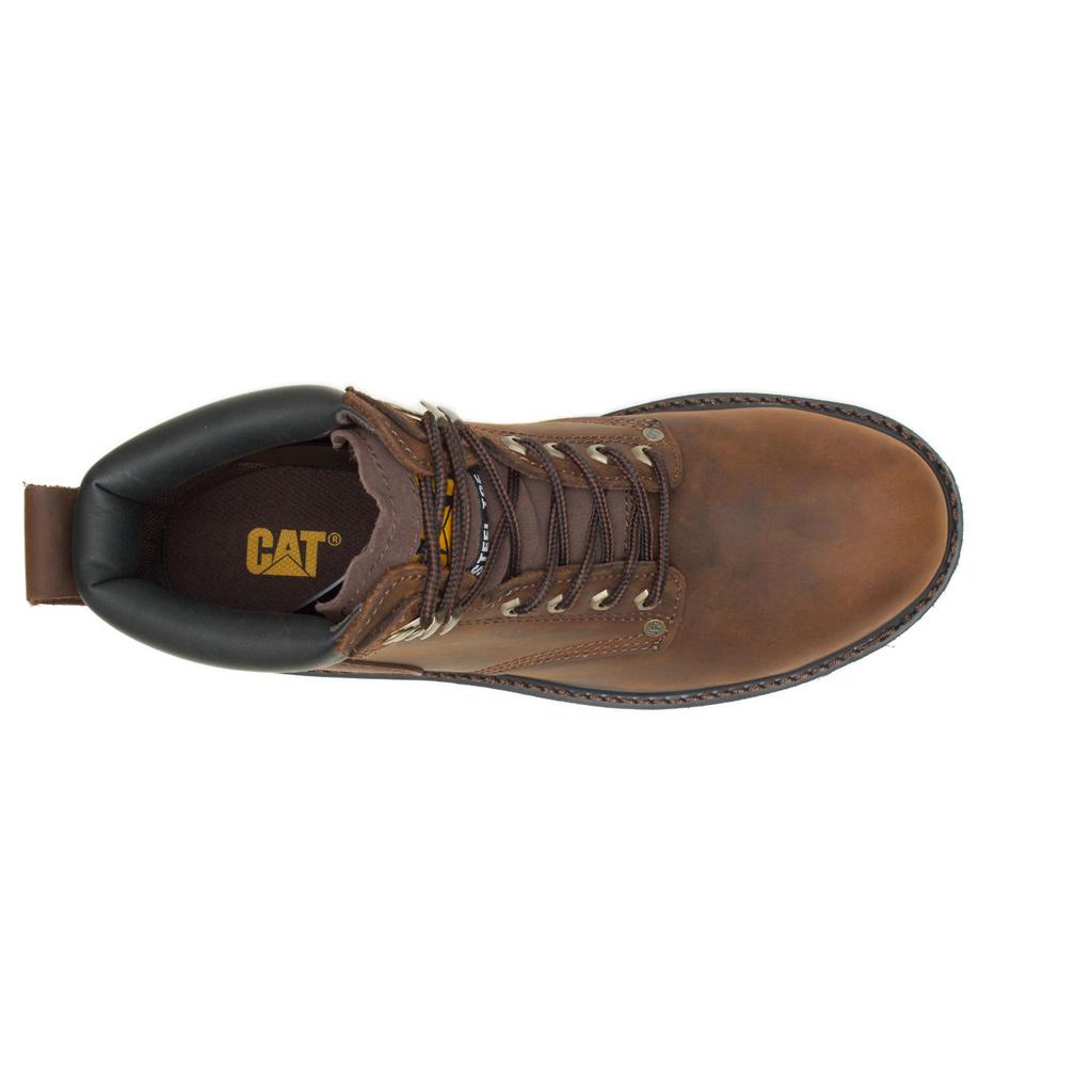 Caterpillar Second Shift Steel Toe Men's Work Boots Dark Brown  USA |  216739-WFG