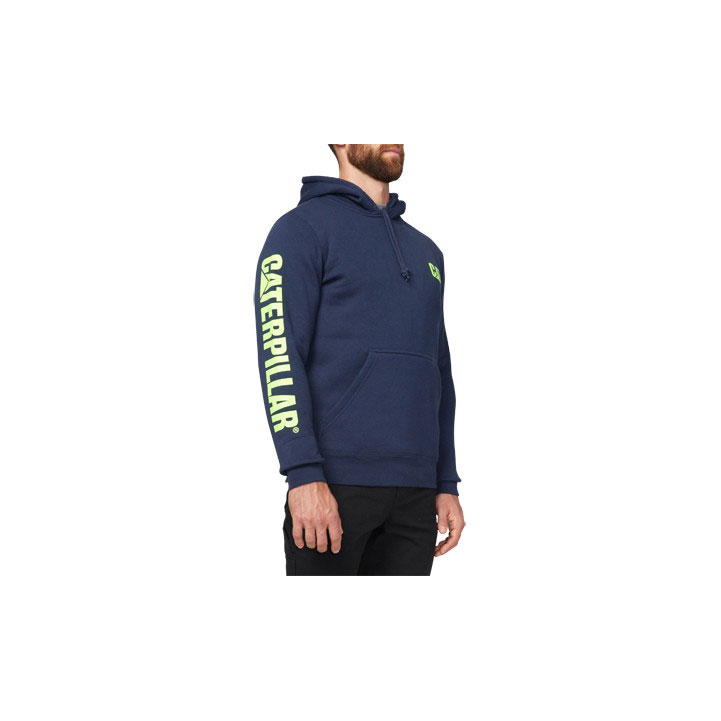 Caterpillar Trademark Banner Hooded Men's Sweatshirts Navy  USA |  674390-QWY