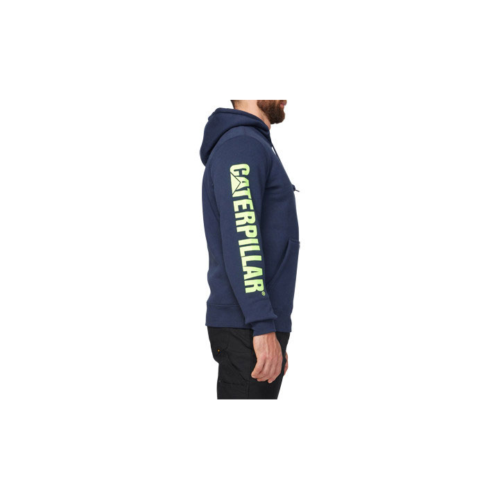 Caterpillar Trademark Banner Hooded Men's Sweatshirts Navy  USA |  674390-QWY