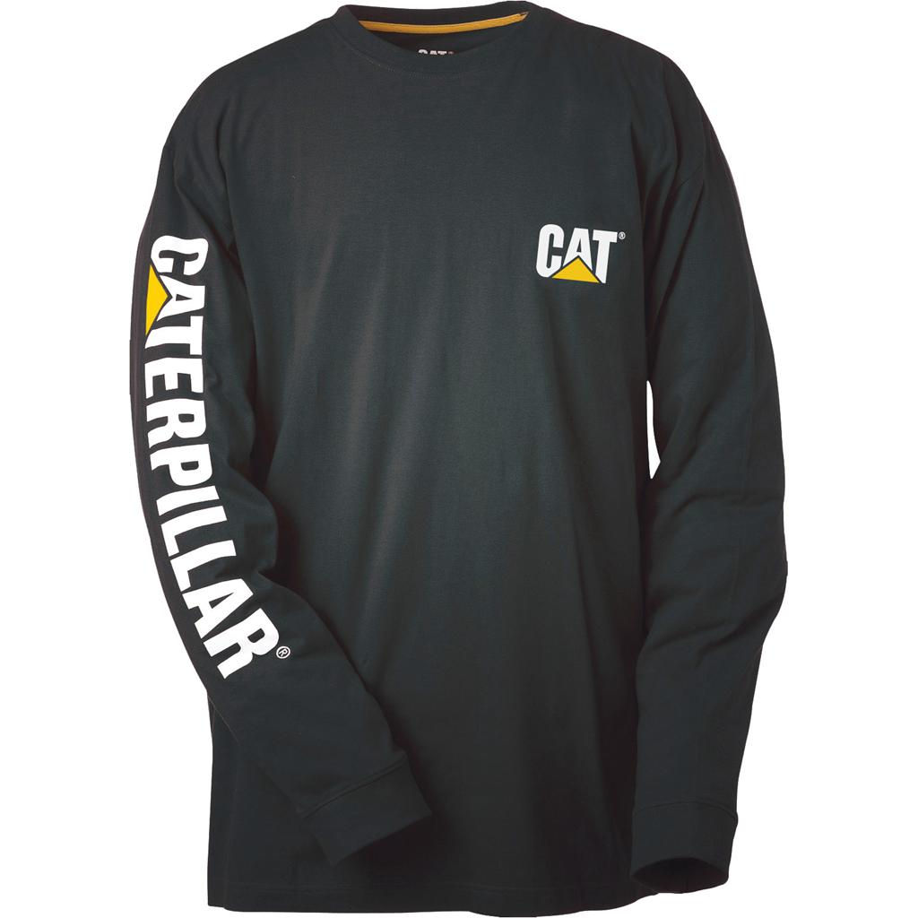 Caterpillar Trademark Banner L/S Men's T-Shirts Black  USA |  684135-DOS