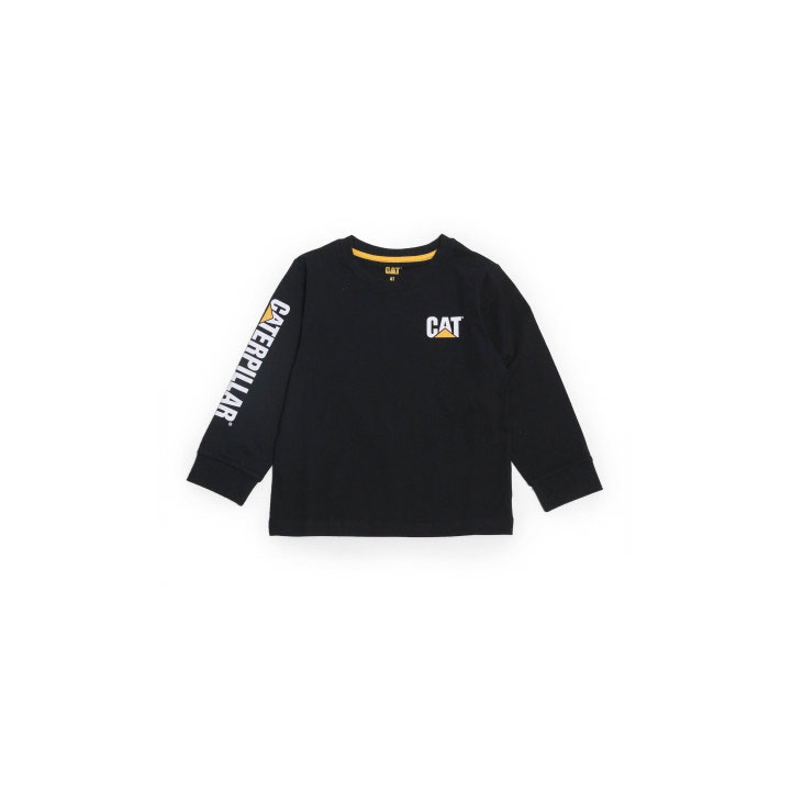 Caterpillar Trademark Banner Long Sleeve Kids\' Tee Shirts Black  USA |  243950-YVU