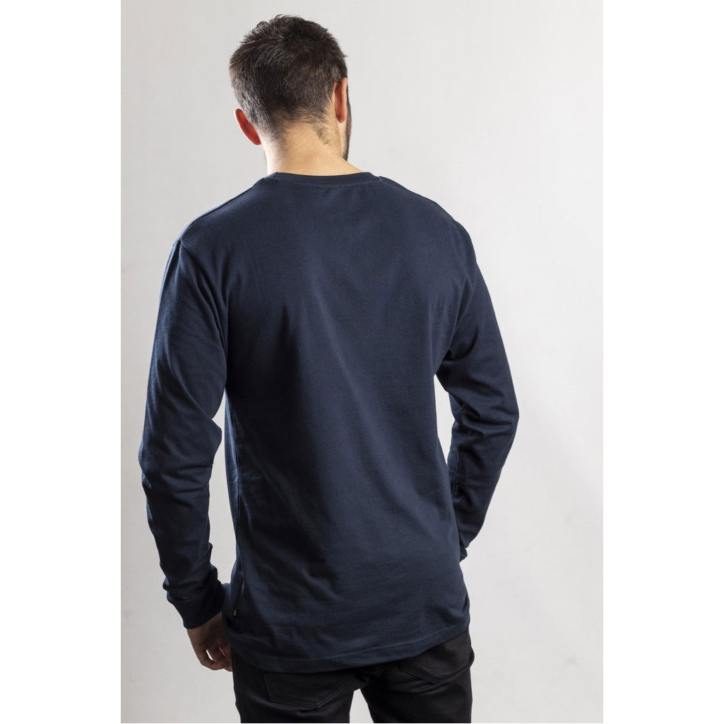 Caterpillar Trademark Banner Long Sleeve Men's Tee Shirts Dark Marine Black  USA |  386950-HWB