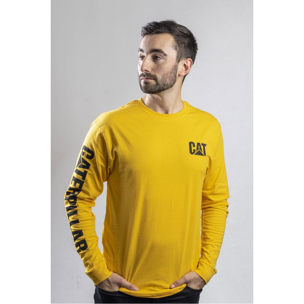 Caterpillar Trademark Banner Long Sleeve Men's Tee Shirts Yellow  USA |  451023-ZQC