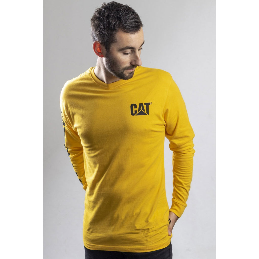 Caterpillar Trademark Banner Long Sleeve Men's Tee Shirts Yellow  USA |  451023-ZQC