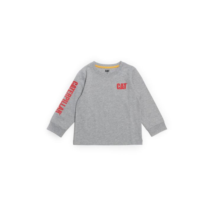 Caterpillar Trademark Banner Long Sleeve Kids\' Tee Shirts Grey  USA |  529176-XCJ