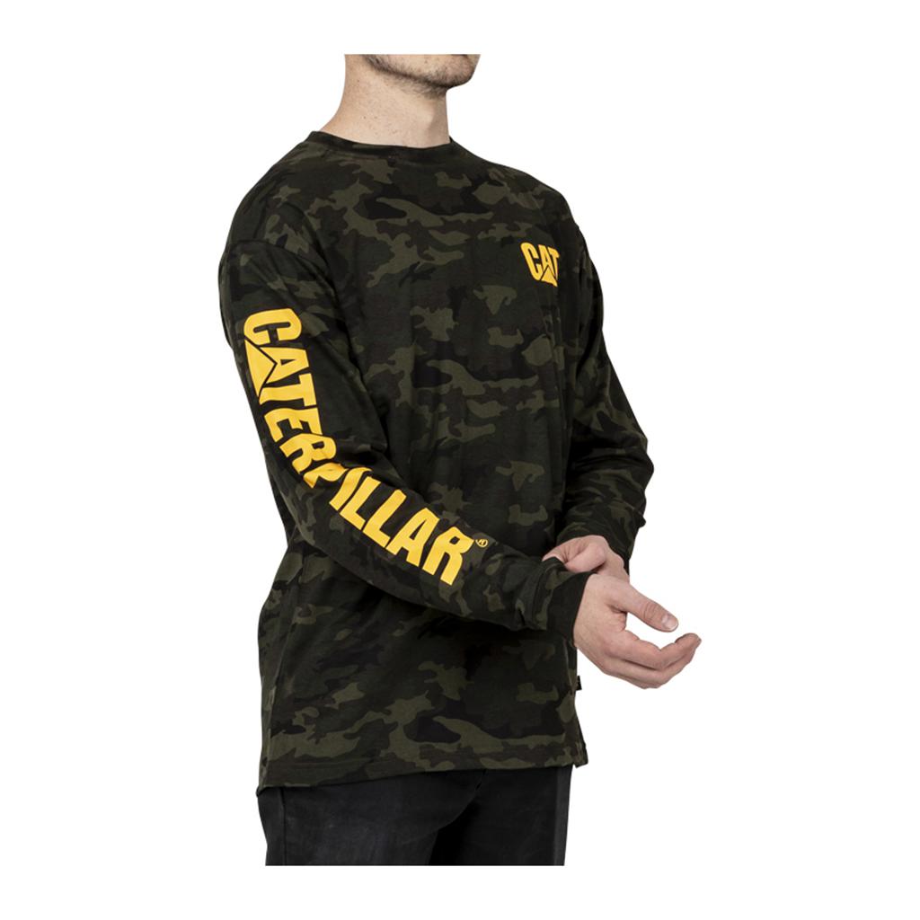 Caterpillar Trademark Banner Long Sleeve Men's T-Shirts Camo  USA |  592407-RFV