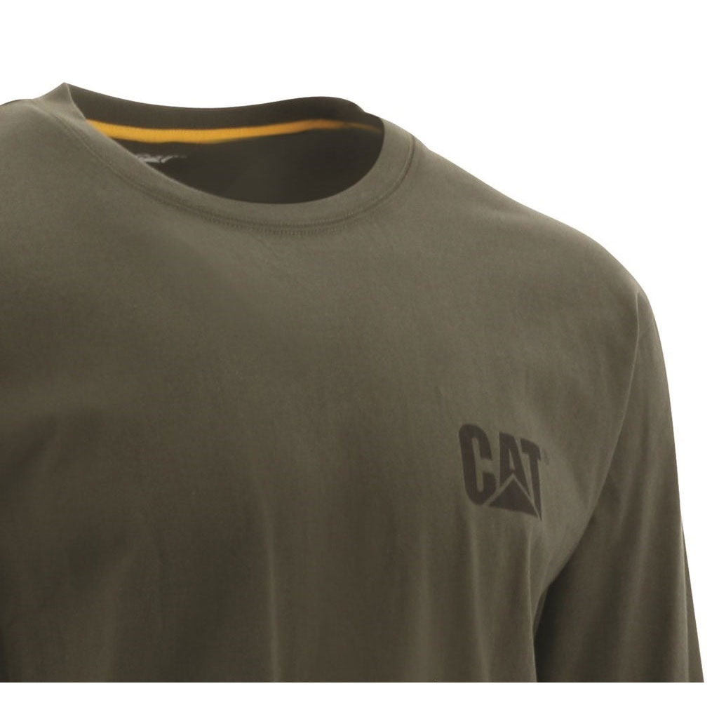 Caterpillar Trademark Banner Long Sleeve Men's Tee Shirts Chive Green  USA |  693025-BPW