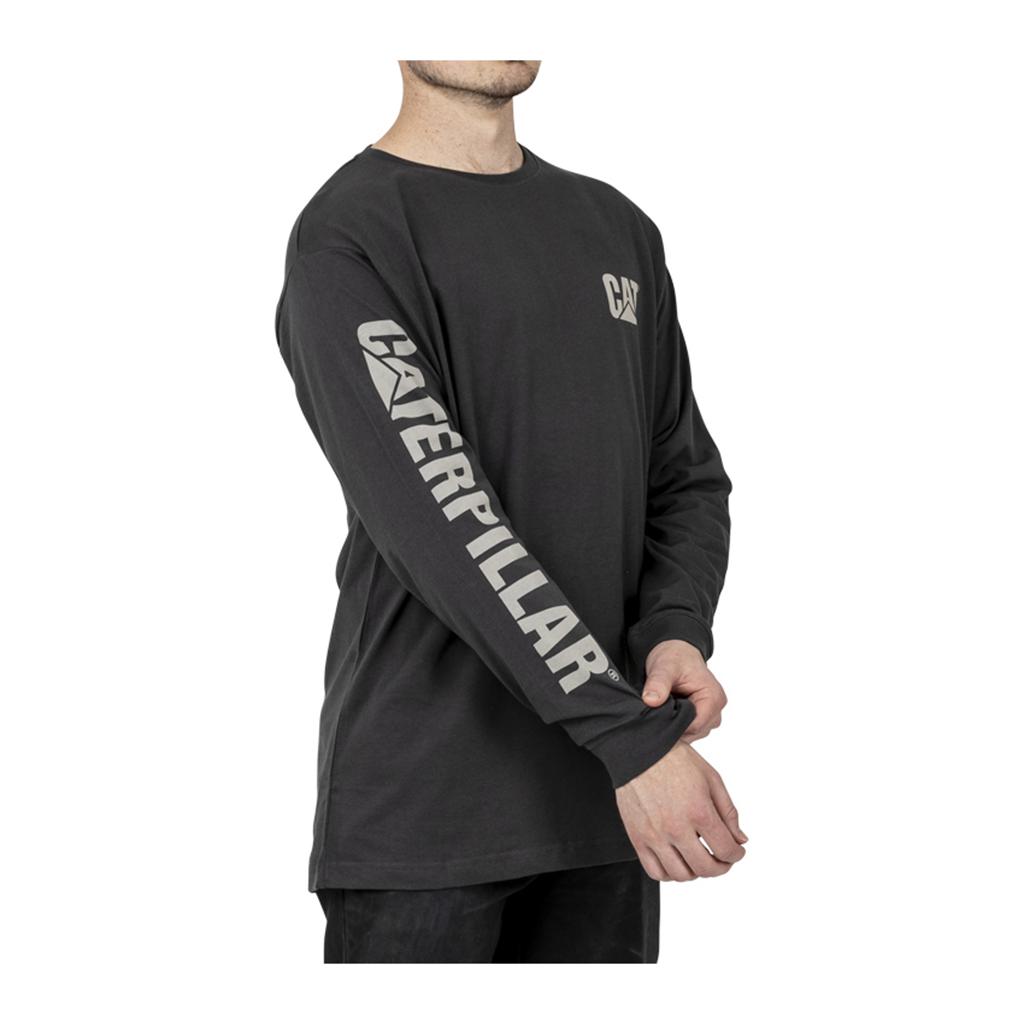 Caterpillar Trademark Banner Long Sleeve Men's T-Shirts Dark Grey  USA |  748916-VGO