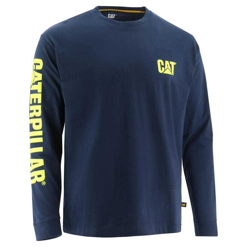 Caterpillar Trademark Banner Long Sleeve Men\'s T-Shirts Blue  USA |  820365-FCE