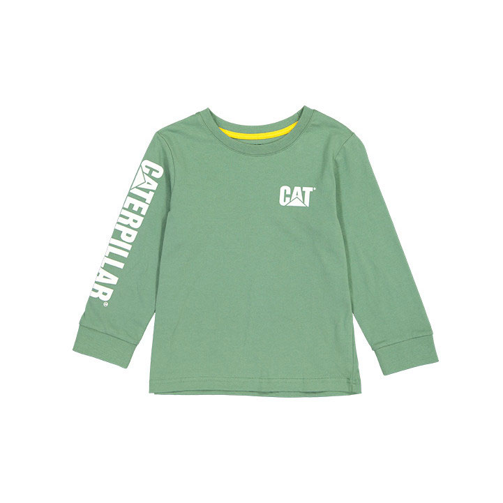 Caterpillar Trademark Banner Long Sleeve Kids\' Tee Shirts Dark Ivy Green  USA |  956012-SDB