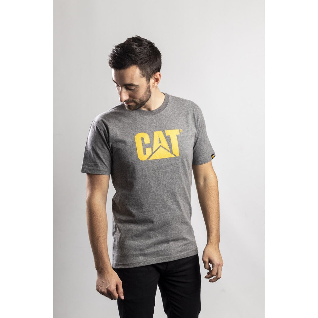 Caterpillar Trademark Logo Heather Men's Tee Shirts Dark Heather Grey  USA |  170326-YVT