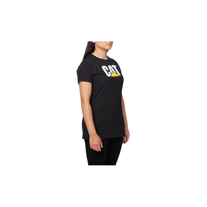 Caterpillar Trademark Logo Women's Tee Shirts Black  USA |  462758-RLD