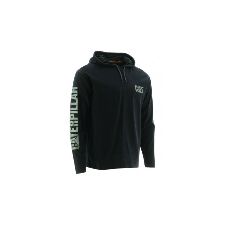 Caterpillar Upf Hooded Banner Long Sleeve Men's Tee Shirts Black  USA |  093765-OCR