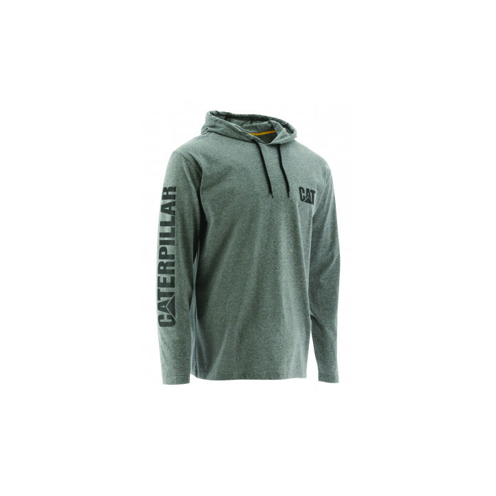 Caterpillar Upf Hooded Banner Long Sleeve Men's Tee Shirts Dark Heather Grey  USA |  743265-RGU